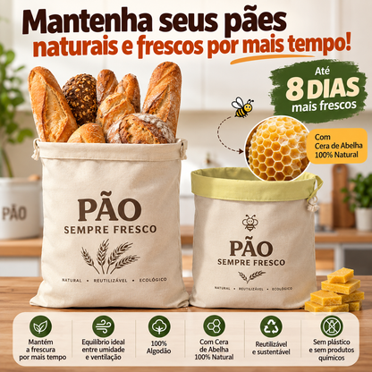 Saco Conservador de Pães — 100% Algodão com Cera de Abelha
